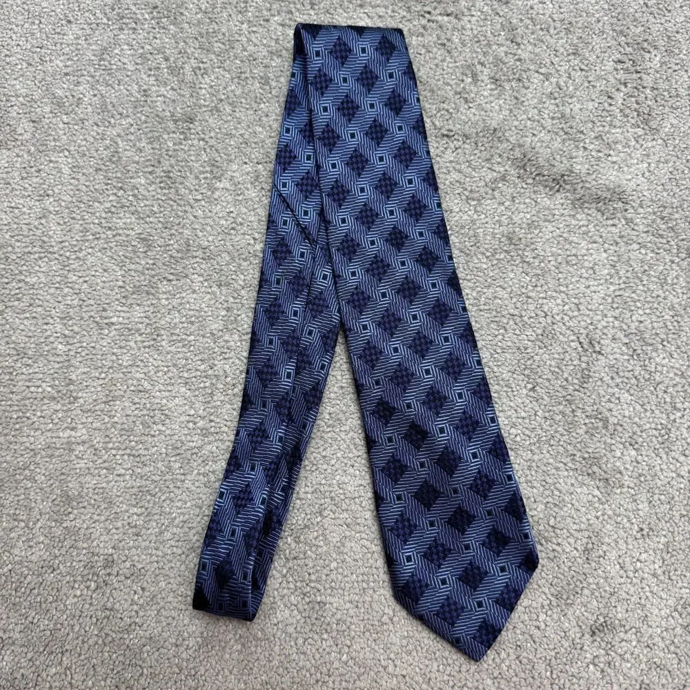 John W. Nordstrom Silk Necktie Men Blue Geometric Jacquard Made In Italy Classic